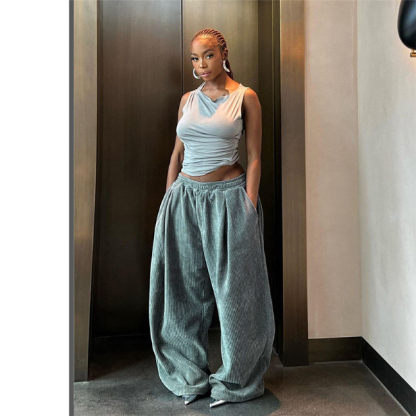 High waisted loose fitting straight leg casual pants