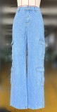 Women's work clothes, organ bags, multiple bags, denim straight pants