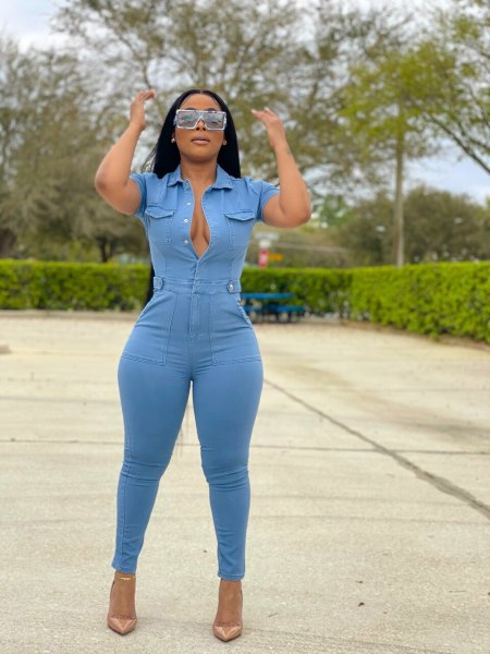 Leisure fashion denim women's slim fitting jumpsuit
