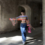 Women's Rainbow Tassel Holiday Style Loose Sweater