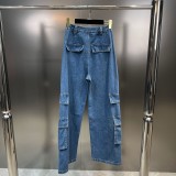 Belt decoration multi pocket workwear pants Spicy girl style jeans
