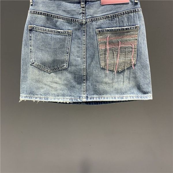 Peel cut and frayed denim short skirt
