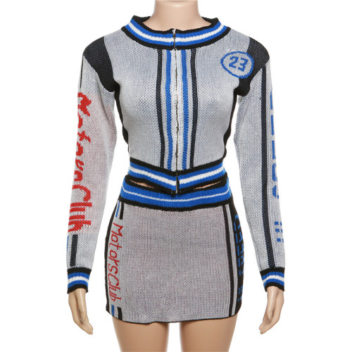 Contrast Top High Waist Wrap Hip Sexy Short Skirt Set