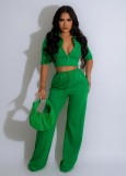 Zipper top drawstring loose pants set