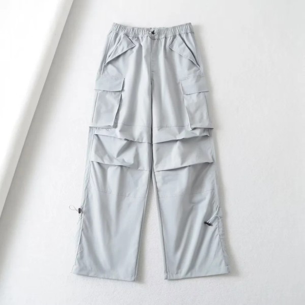 Relaxed wide leg pants with vintage drawstring pleated casual pants