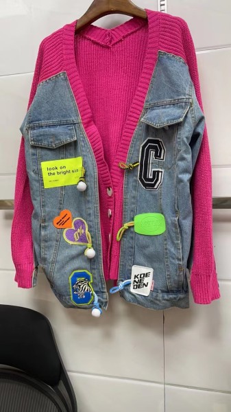 Denim patchwork sweater jacket