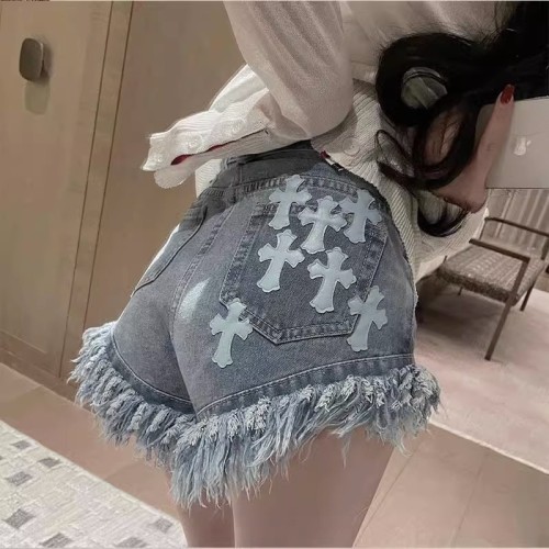 Cross high waisted ribbed denim shorts