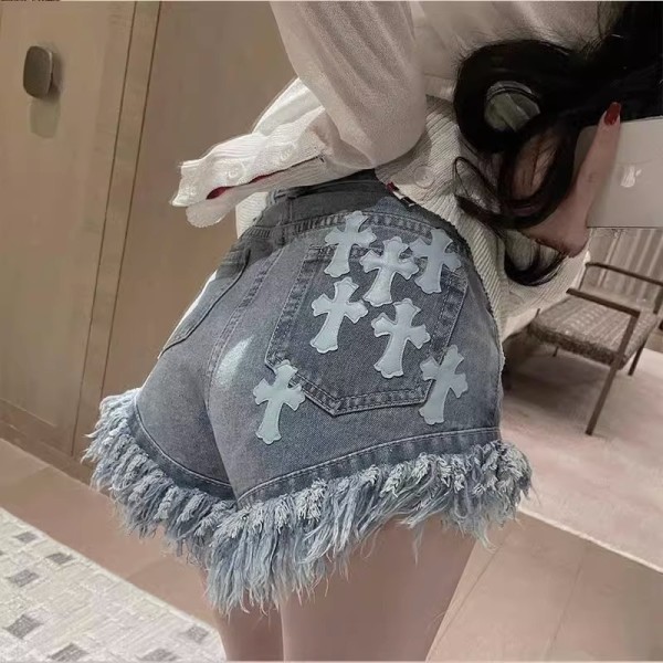 Cross high waisted ribbed denim shorts