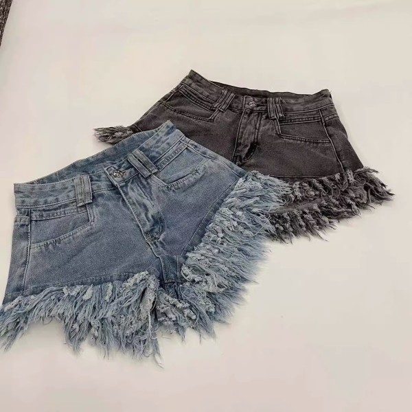 Cross high waisted ribbed denim shorts