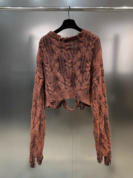 Round Neck Long Sleeve Washed Hole Loose Street Trendy Lazy Sweater