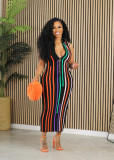 Slim Fit Zipper Digital Printed Sleeveless Wrapped Hip Dress