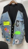 Denim patchwork sweater jacket