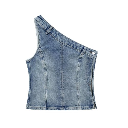 Asymmetric denim top