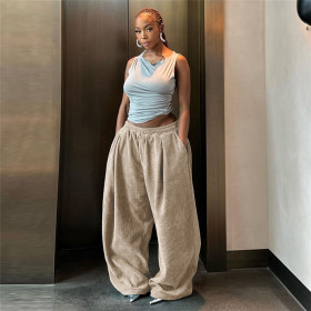 High waisted loose fitting straight leg casual pants