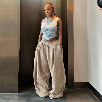 High waisted loose fitting straight leg casual pants