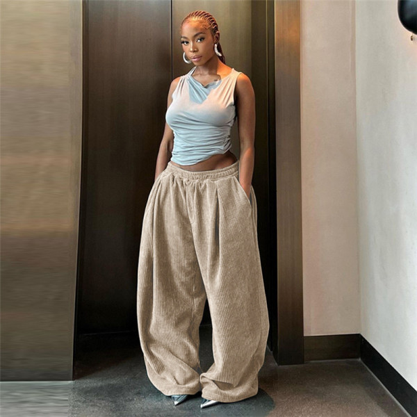 High waisted loose fitting straight leg casual pants