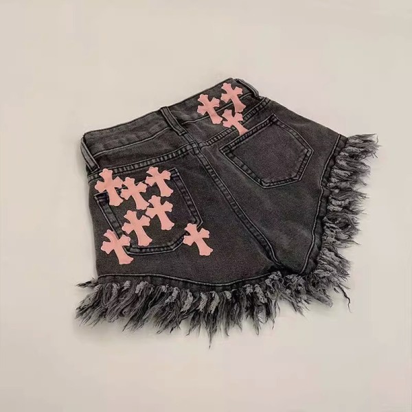 Cross high waisted ribbed denim shorts