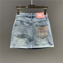 Peel cut and frayed denim short skirt