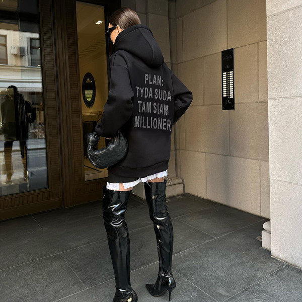 Hot Diamond Pocket Hoodie Long Sleeve Top