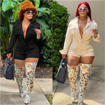 Denim Fashion Work Dress Pocket Long Sleeve Shorts Jumpsuit Denim Fashion Work Dress Pocket Long Sleeve Shorts Jumpsuit