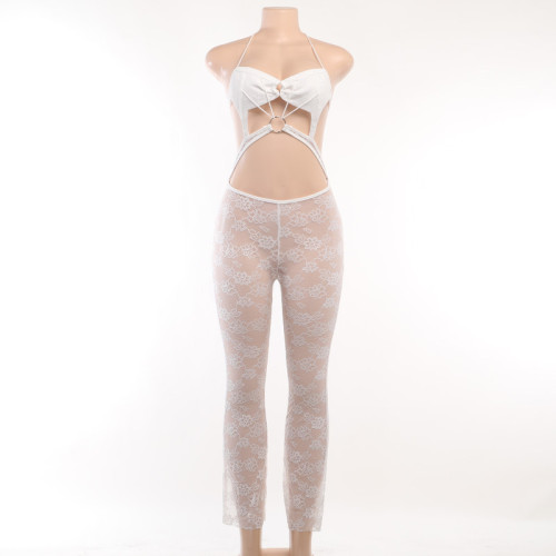 Sexy slim fitting lace pants with drawstring jumpsuit for women