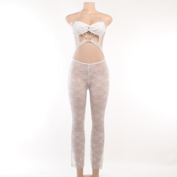 Sexy slim fitting lace pants with drawstring jumpsuit for women