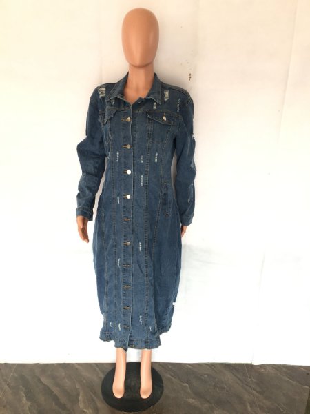 Women's tattered long sleeved denim trench coat cardigan denim cape