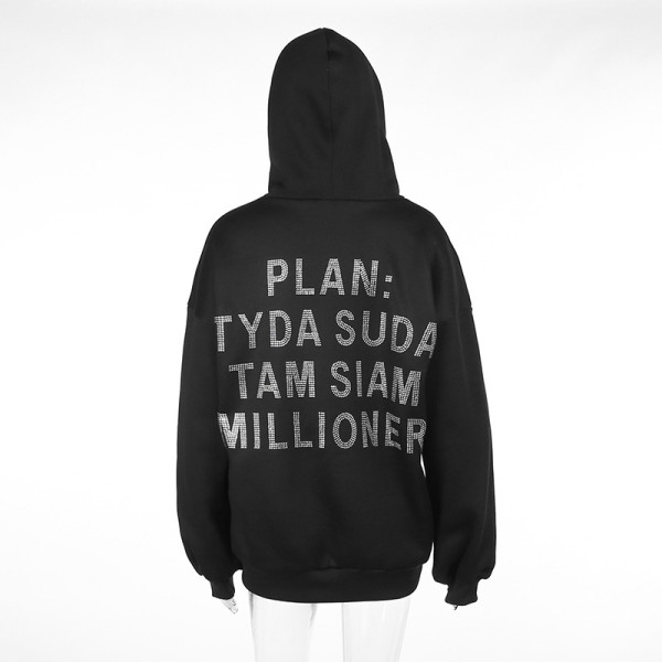 Hot Diamond Pocket Hoodie Long Sleeve Top