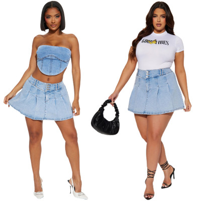 Slim fitting denim dress, buttocks wrapped skirt, nightclub skirt, half length skirt