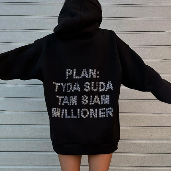 Hot Diamond Pocket Hoodie Long Sleeve Top
