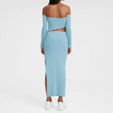 Bra irregular hem top temperament sexy split half skirt set