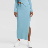 Bra irregular hem top temperament sexy split half skirt set