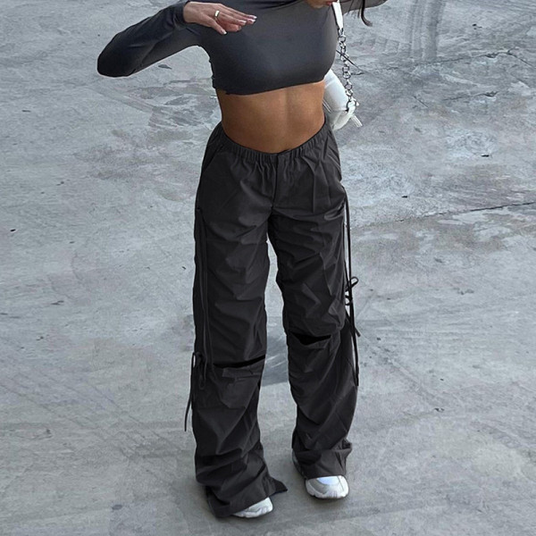 Drawstring hole fashion trend women's work pants