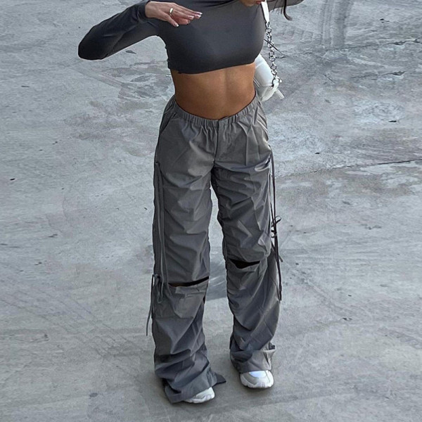 Drawstring hole fashion trend women's work pants