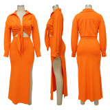 Pit Stripe Long Sleeve Split Skirt Set