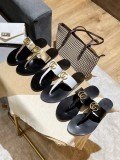 Genuine leather casual and fashionable flat bottomed clip toe women's slippers and sandals