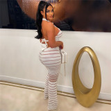 Fashion Hanging Neck Sexy Knitted Tank Top High Waist Pants Set W23S35504