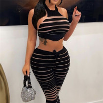 Fashion Hanging Neck Sexy Knitted Tank Top High Waist Pants Set W23S35504 Fashion Hanging Neck Sexy Knitted Tank Top High Waist Pants Set W23S35504