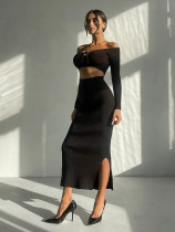 Women's long sleeved woolen dress two-piece set Women's long sleeved woolen dress two-piece set