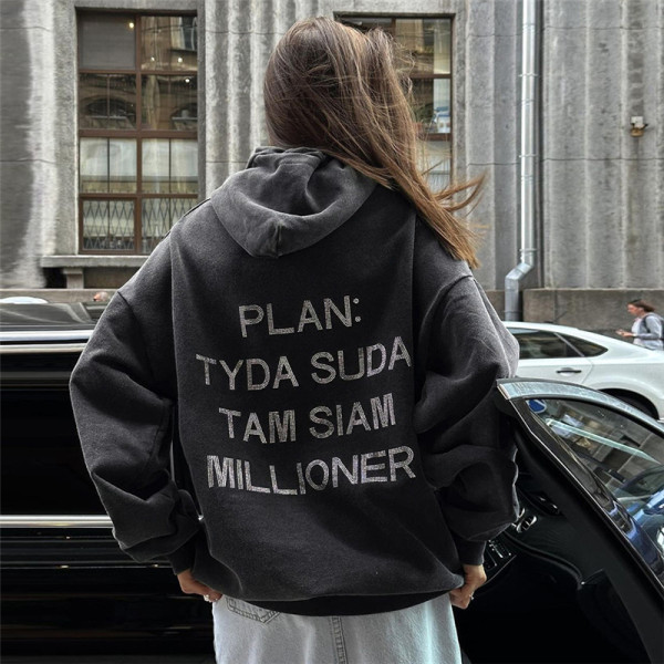 Hooded Letter Hot Diamond Street Trendy Loose Mid length Sweater
