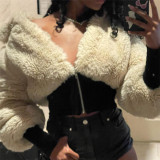 Fashionable Spliced Lamb Wool Slim Fit Jacket Short Coat