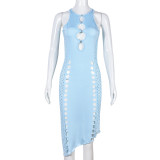 Sleeveless Dress Off Shoulder Rhinestone Slim Fit Sexy Mid length Dress
