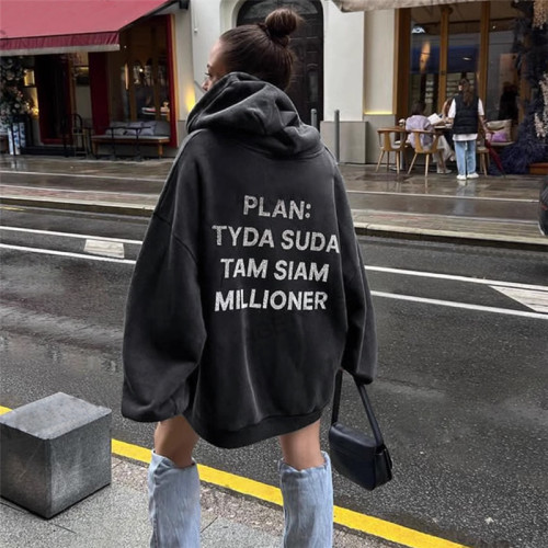 Hooded Letter Hot Diamond Street Trendy Loose Mid length Sweater