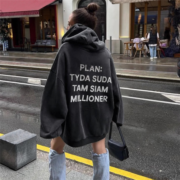 Hooded Letter Hot Diamond Street Trendy Loose Mid length Sweater