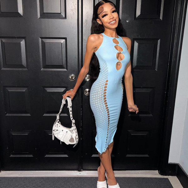 Sleeveless Dress Off Shoulder Rhinestone Slim Fit Sexy Mid length Dress