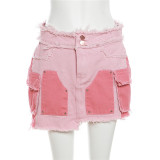 Spliced denim skirt