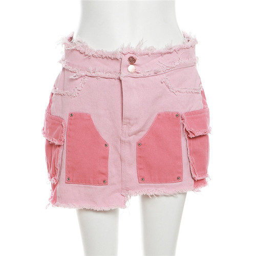 Spliced denim skirt