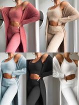V-neck plush short vest and pants three piece set V-neck plush short vest and pants three piece set