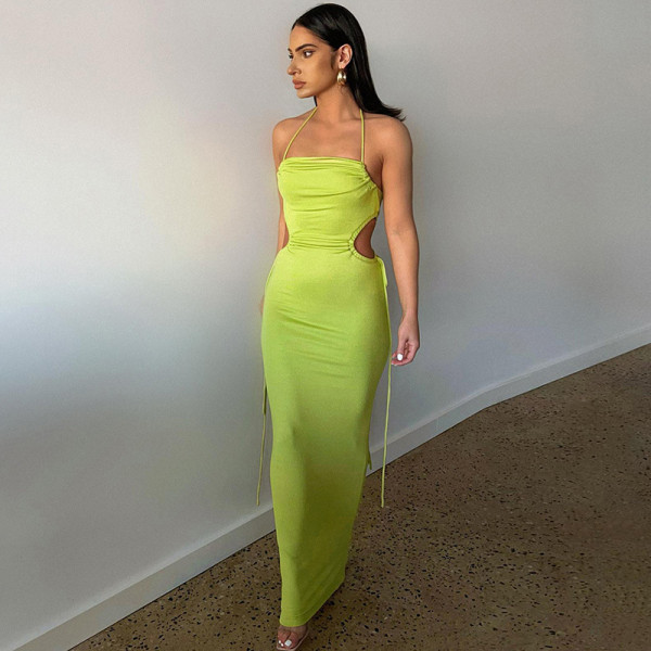Lace up open back side cut out slim fitting dress