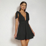 Deep V Sleeveless Sweet Style Strap Short Skirt